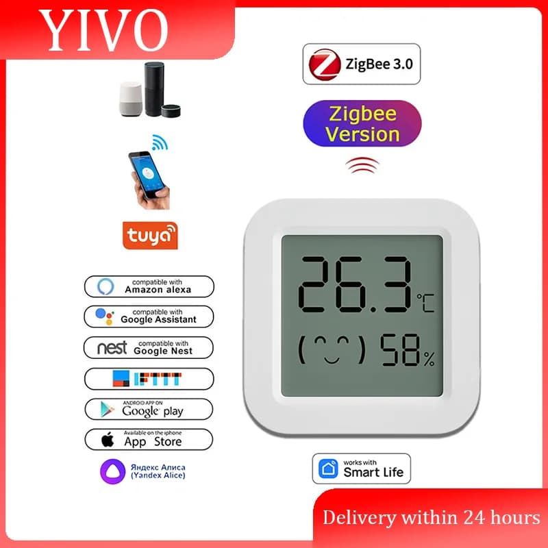 Capteur de température et d'humidité Zigbee 3.0, thermomètre télécommandé via application Tuya Smart