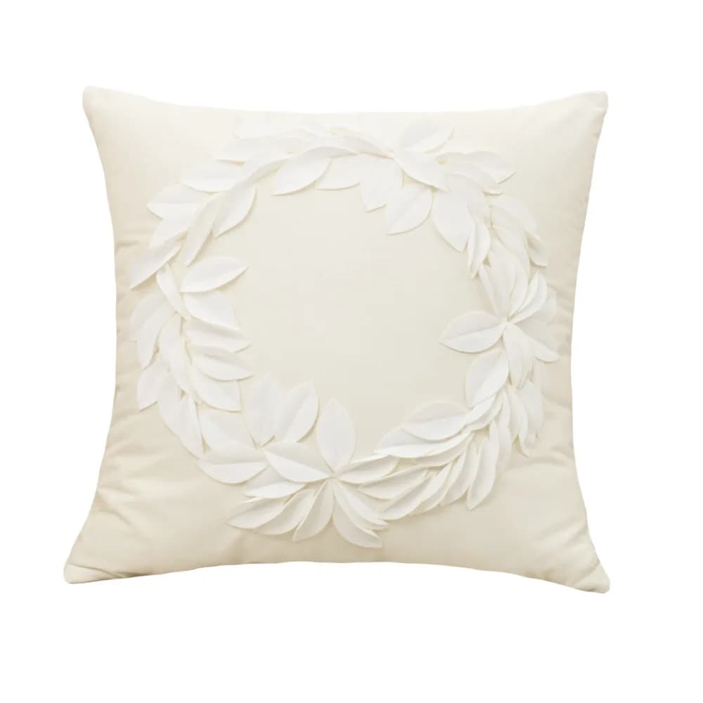 Housse de coussin en velours rouge et vert pour Noël, 45x45cm, motif feuille, garniture matelassée,