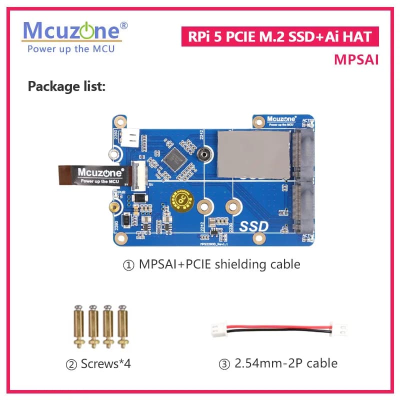 MPSAI, Raspberry Pi 5 PCIE M.2 SSD+Ai HAT, prise en charge 2230/2242/2280 taille NVME SSD, HAILO AI
