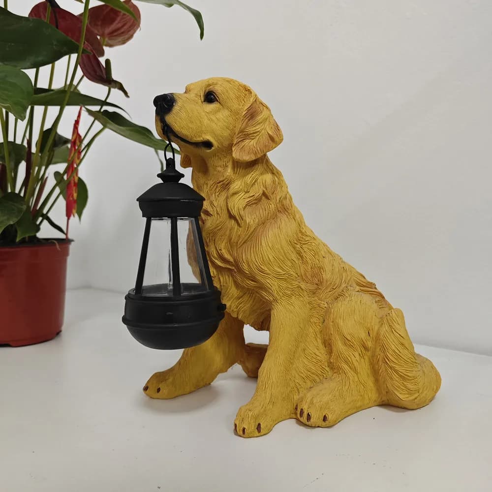 Statue de Golden Retriever, Berger Allemand, Rottweiler, Décoration de jardin extérieure avec lampe