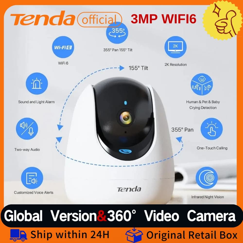 Tenda-Caméra de vidéosurveillance intérieure 3AJWifi, 360 °, vision nocturne, sécurité bébé à domici