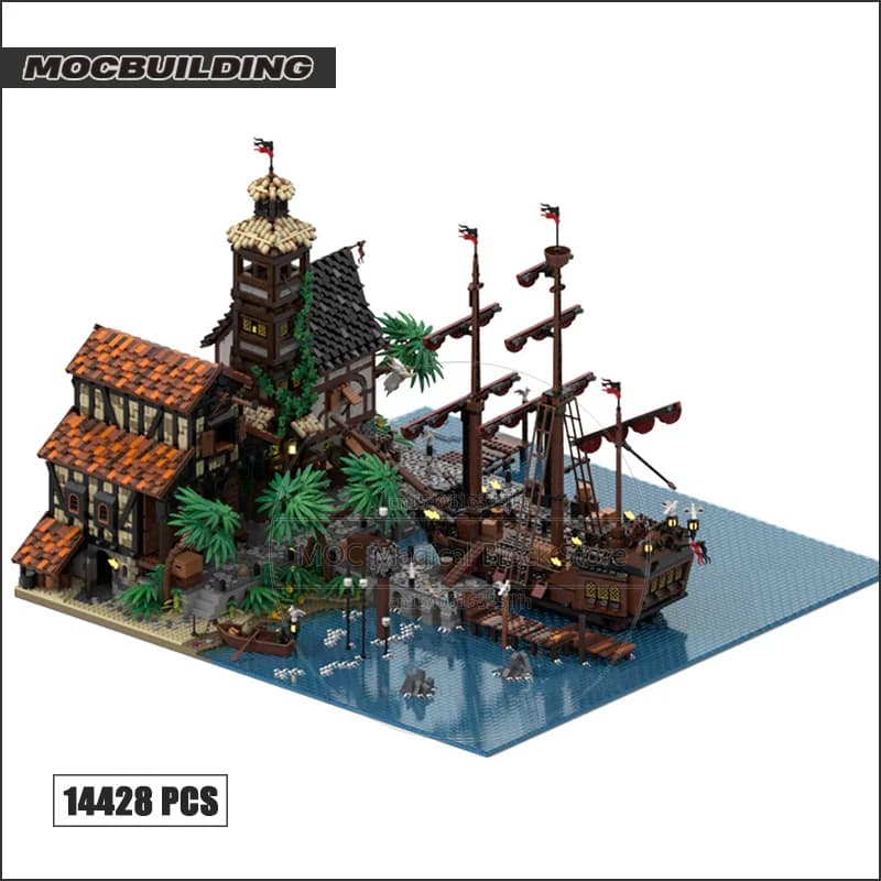 Blocs de construction Moc d'architecture de ville Pirate, briques technologiques de film Rock, modèl