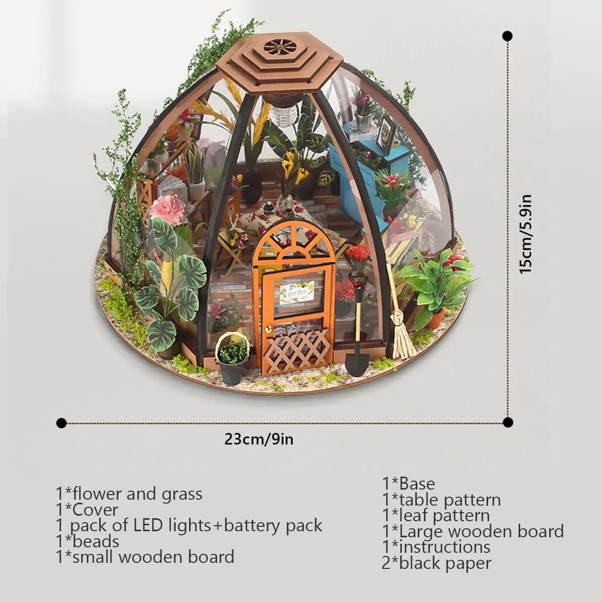 Kit de maison de jardin Miniature, bricolage, avec meubles et lumière LED, ensemble artisanal pour m