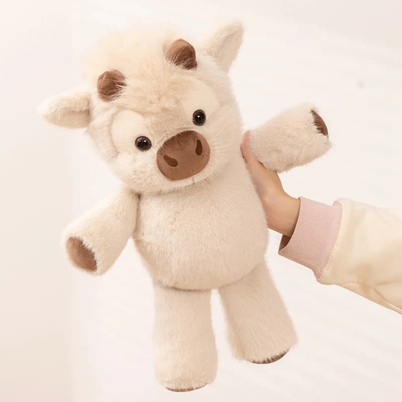 Jouets en peluche câlins en gros, bétail, haute qualité, pelucheux, en position assise, poupée, chau