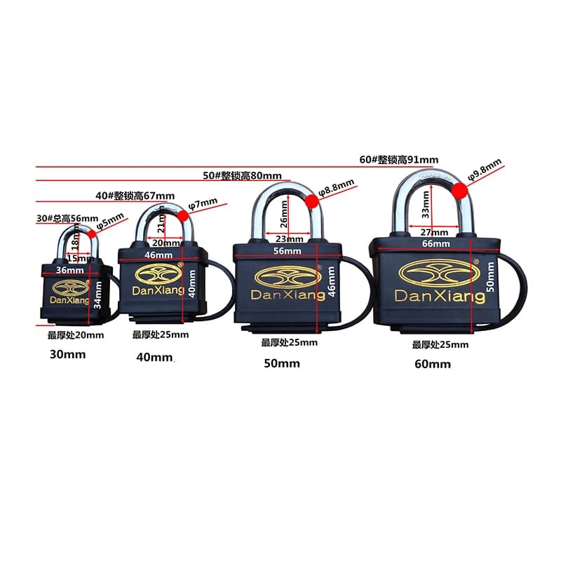 Cadenas étanche de 30mm pour l'extérieur, serrures de sécurité revêtues de caoutchouc noir, cadenas