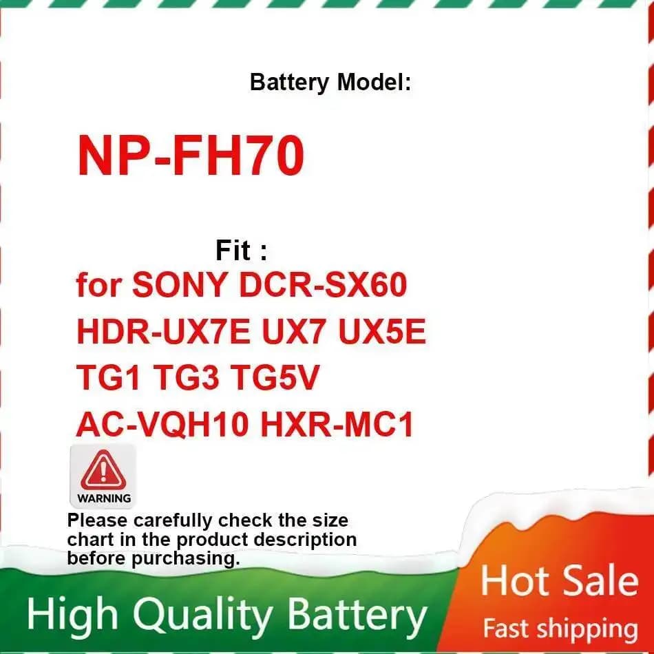 NP-FH70 pour Sony Dcr-SX60 Hdr-UX7E UX7 UX5E TG1 TG3 TG5V AC-VQH10 Hxr-MC1 2200Mah batterie de camér