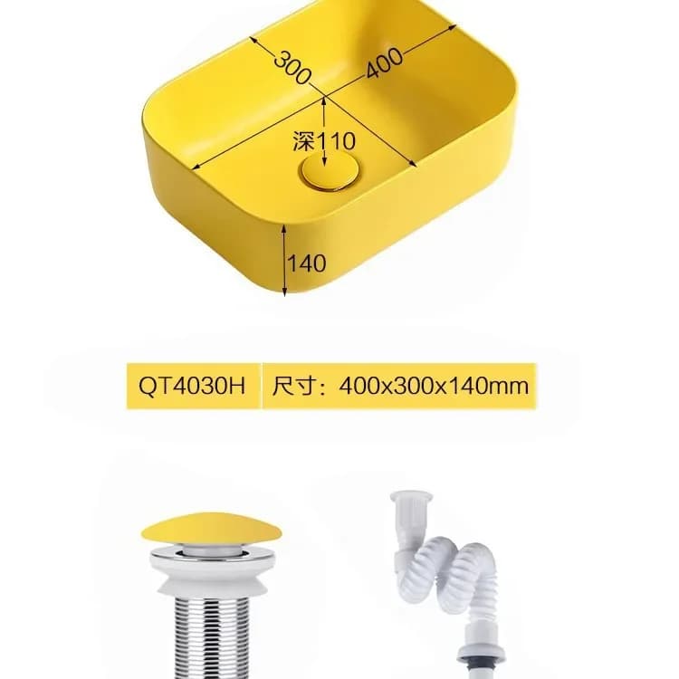 Lavabo rectangulaire en céramique jaune mat, design créatif, pour salle de bain, balcon, petit appar