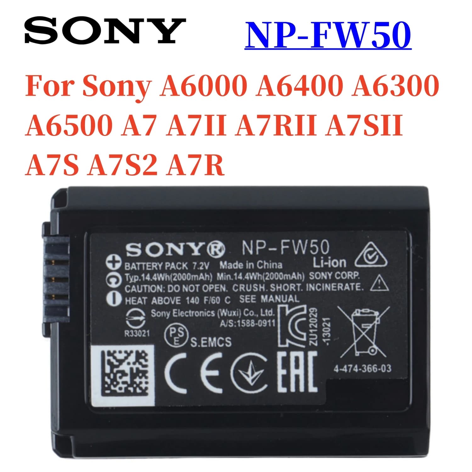 Batterie originale SONY NP-FW50 NP FW50 pour Sony Alpha A6500 A6300 A6000 A5000 A3000 NEX-3 A7R A7S