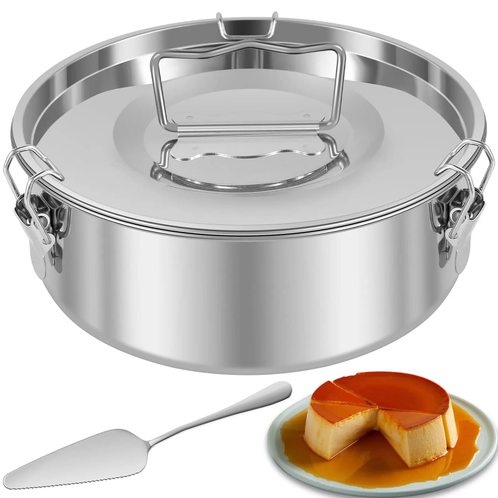 Moule à flan 304 en acier inoxydable, cuisson de gâteaux, poêle à flan avec spatule, moule à flan Po