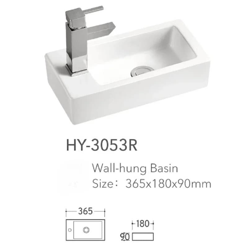 Lavabo mural carré ultra-étroit en céramique pour salle de bain familiale ou balcon