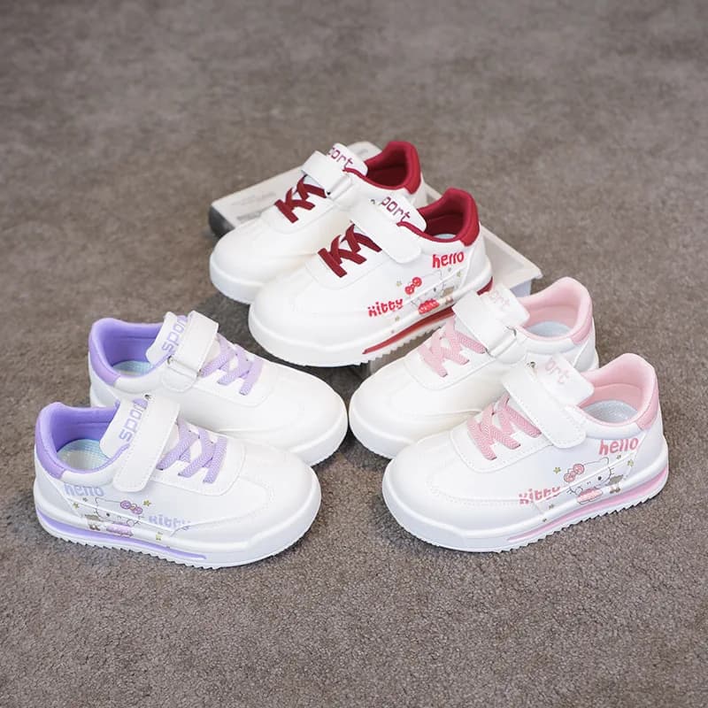 Chaussures décontractées pour enfants Hello Kitty en cuir PU, chaussures de course confortables pour