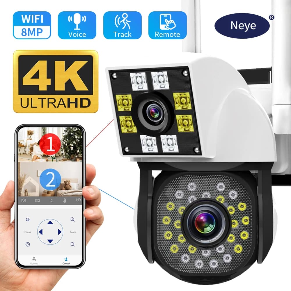 Neye-Caméra de surveillance extérieure IP WiFi HD 8MP/4K, dispositif de sécurité sans fil, avec lent