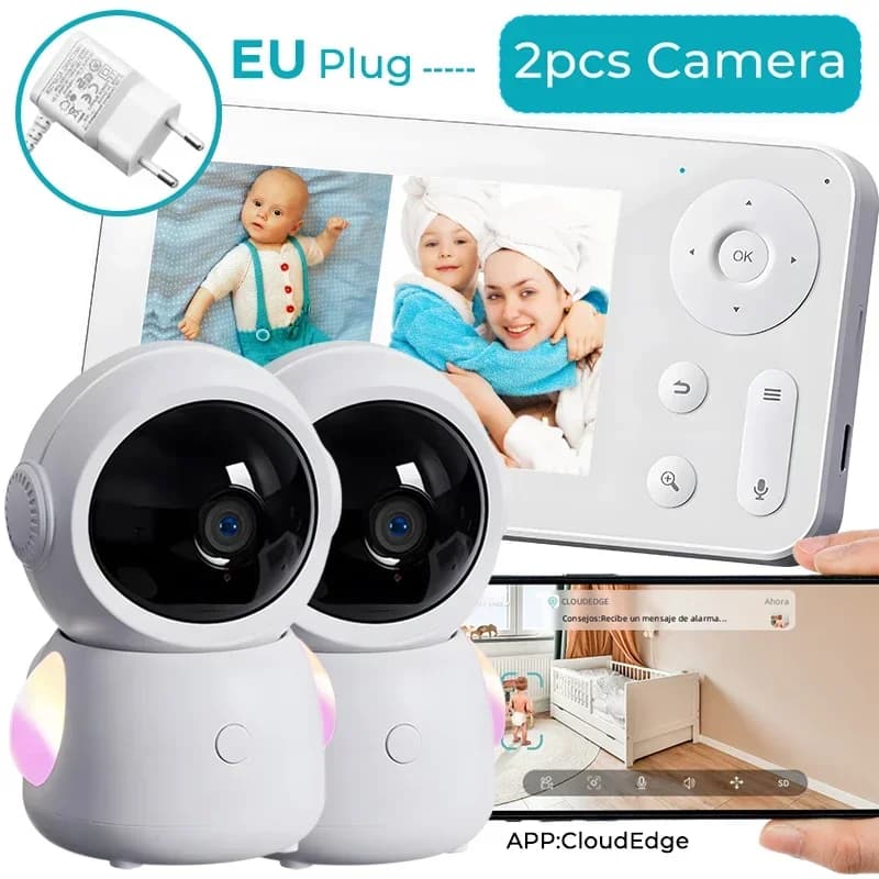 2k 3MP Wifi Moniteur pour bébé avec deux caméras Écran divisé Téléphone bébé via le contrôle de l'ap