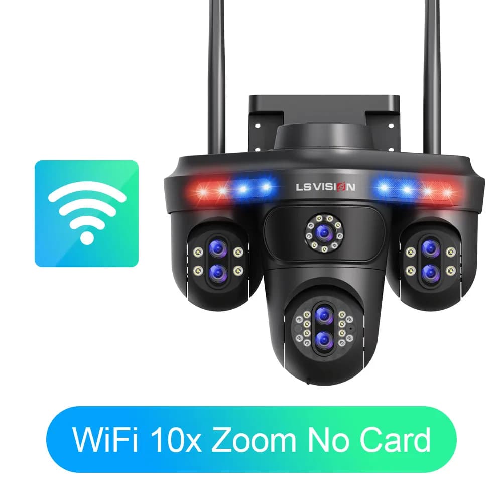 LS VISION 4 écrans WiFi caméra IP extérieure 35MP 10X Zoom moniteur vidéo de sécurité Vision nocturn