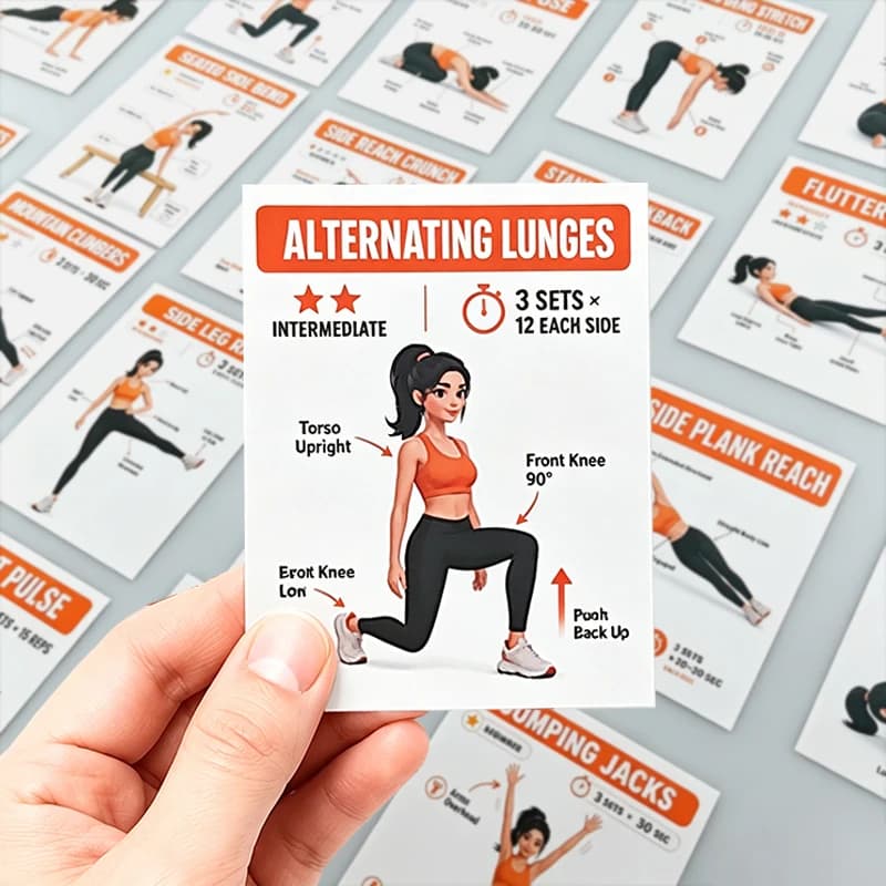 Cartes d'exercices amincissants pour débutants - Ensemble d'exercices illustrés de faible intensité,