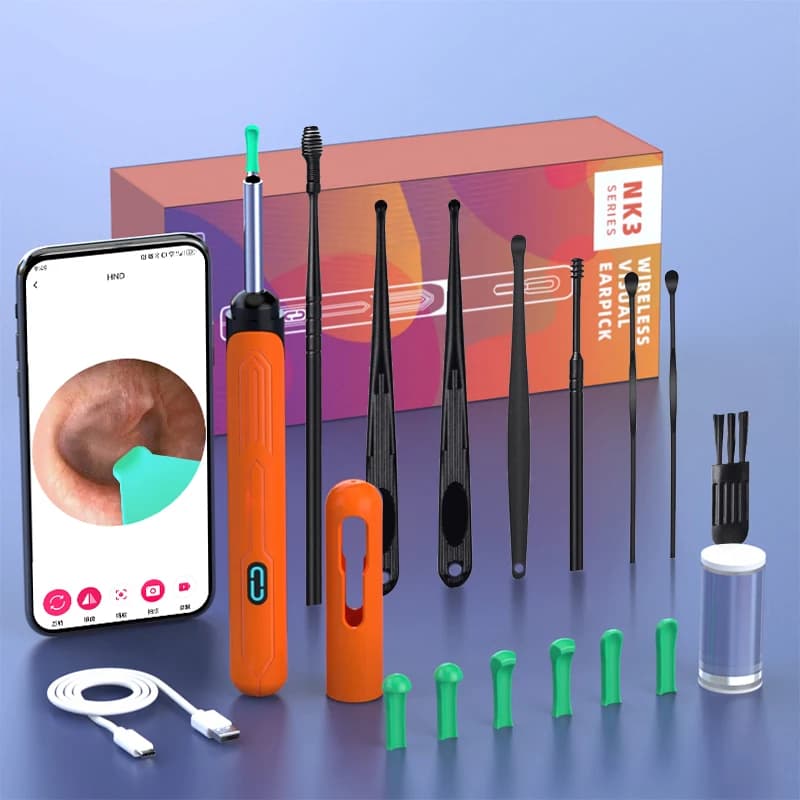 Nettoyeur d'oreille avec caméra, ensemble de bâtons d'oreille, Otoscope, chargement USB C, Endoscope