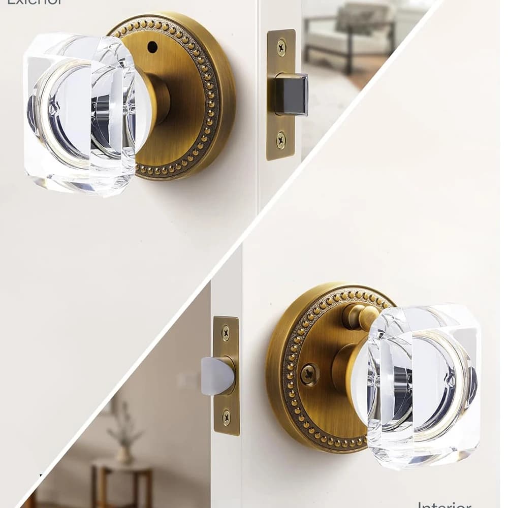 Poignée de porte en cristal brossé, intérieur en laiton satiné, chambre et salle de bain de confiden
