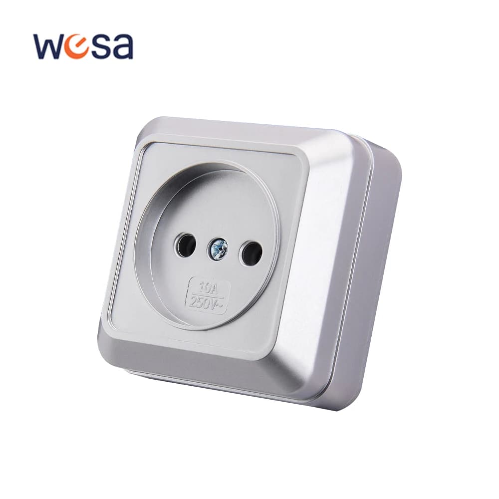 WESA-Prise de Surface Murale Argentée, Prises Électriques Extérieures Européennes, Non Rectifiées, P