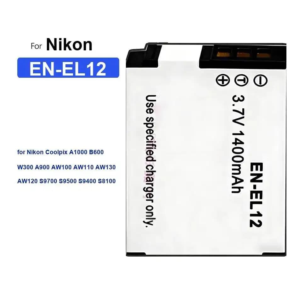 Batterie d'appareil photo EN-EL12 1400mAh pour Nikon Coolpix A1000 B600 W300 A900 AW100 AW110 AW130