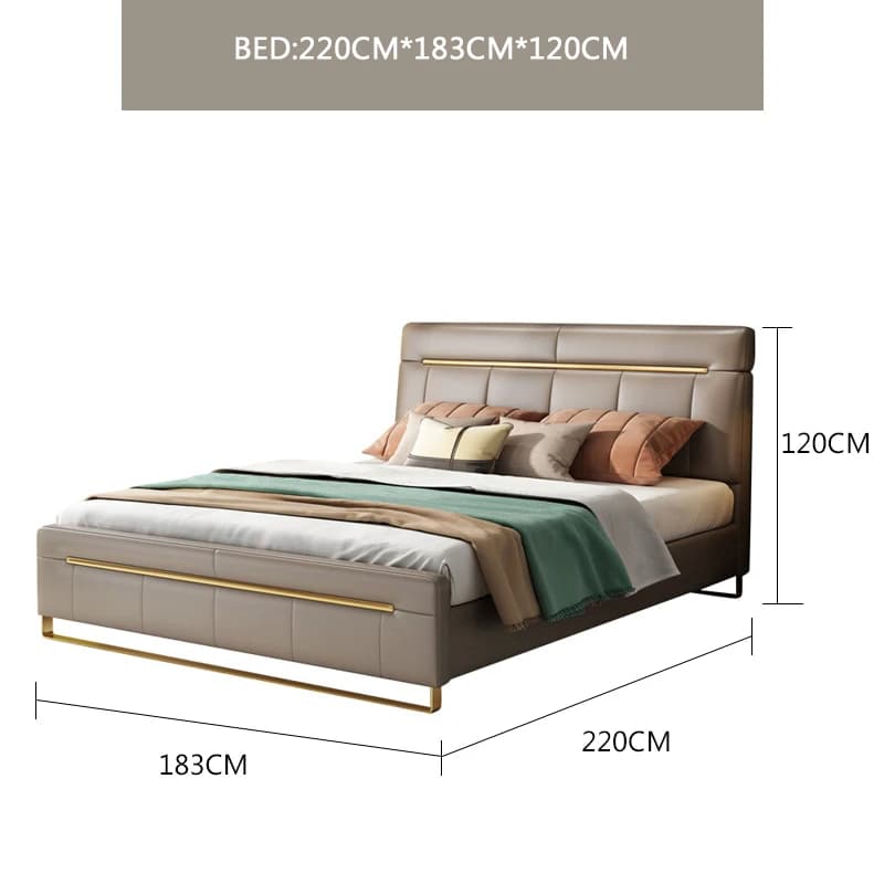 Lit double minimaliste en cuir pour chambre à coucher, chambre principale, lit de mariage High Box,