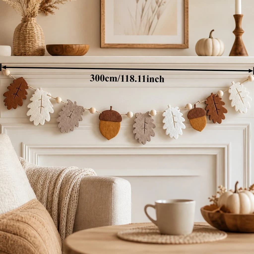 1 couronne d'automne en feutre et 1 bannière bohème pour décoration murale rustique de Thanksgiving,