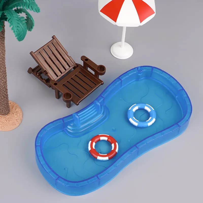 Ensemble de piscine miniature pour maison de poupée, avec cercle de bain miniature et chaise de plag