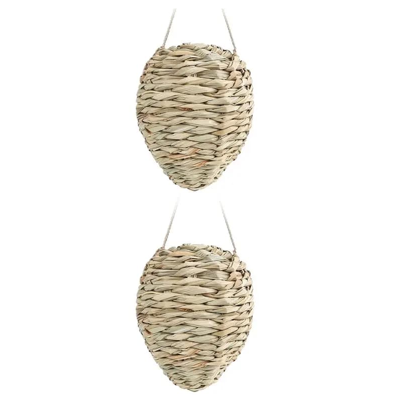 BSEVB - Lot de 2 faux nids de guêpes en roseau tressé, décorations suspendues d'extérieur, accessoir