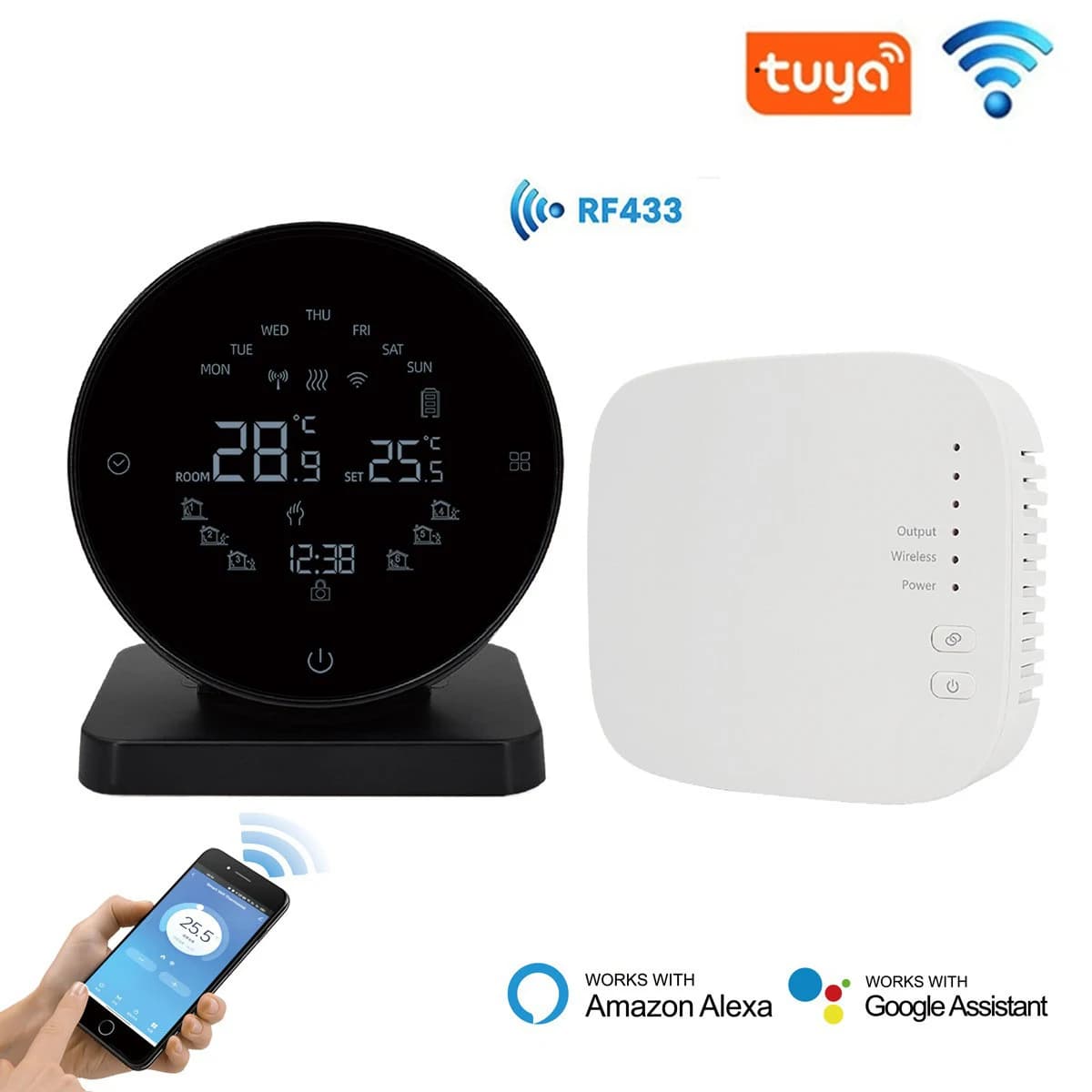 Thermostat mural sans fil pour chaudière à gaz, chauffage par le sol, application Tuya, commande voc