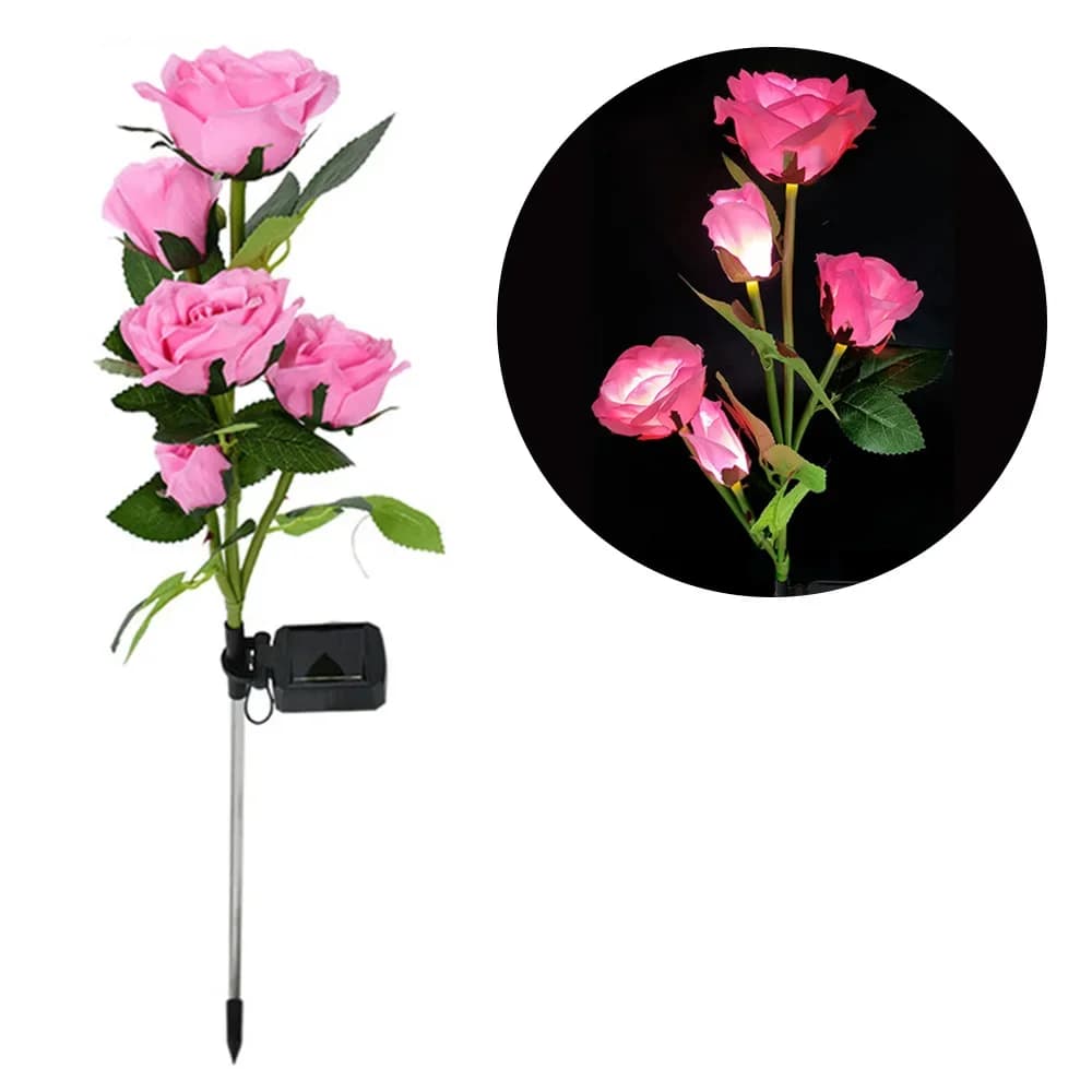 Lampes solaires de jardin, lumières solaires de décoration extérieure avec lumière de fleurs de rose