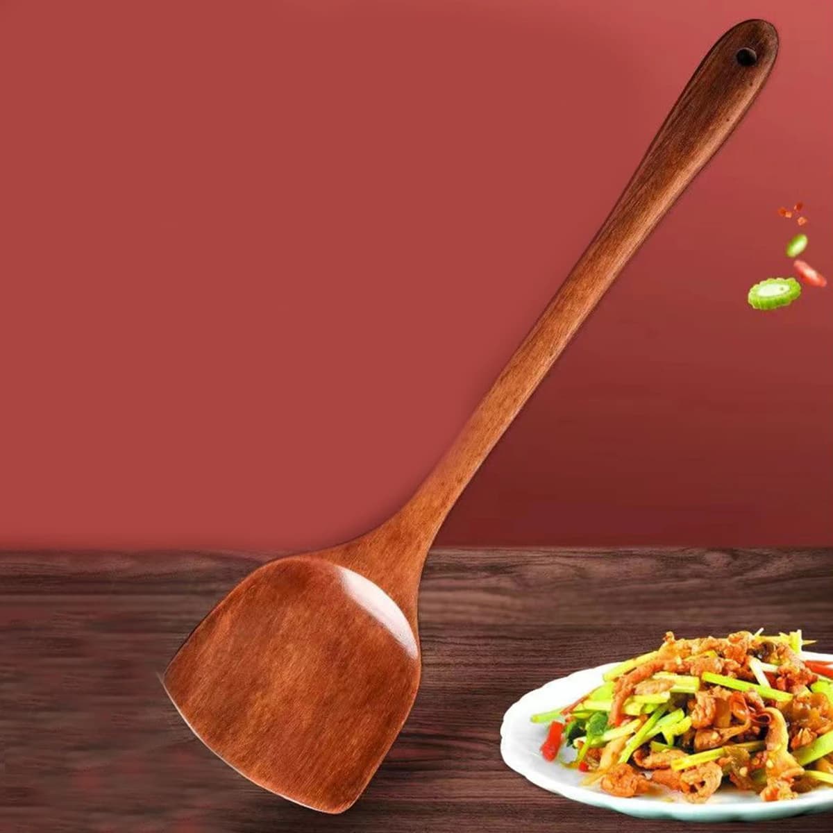Spatule en bois pour la maison, spatule de cuisine à long manche pour poêles antiadhésives, 1 pièce