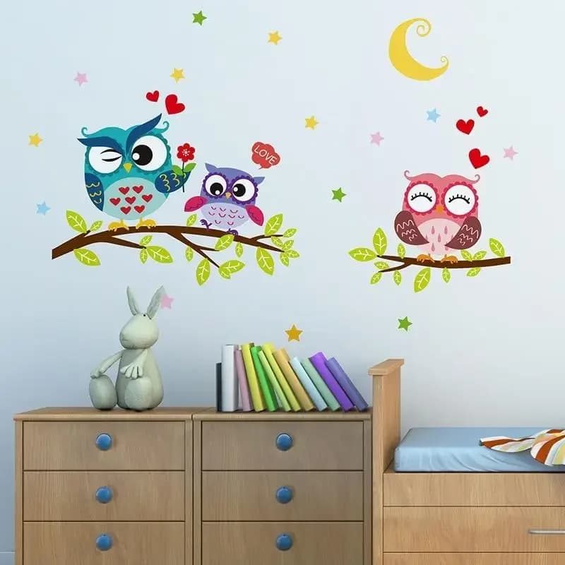 Papier peint autocollant joyeux amovible imperméable dessin animé Animal hibou mur enfants décor à l