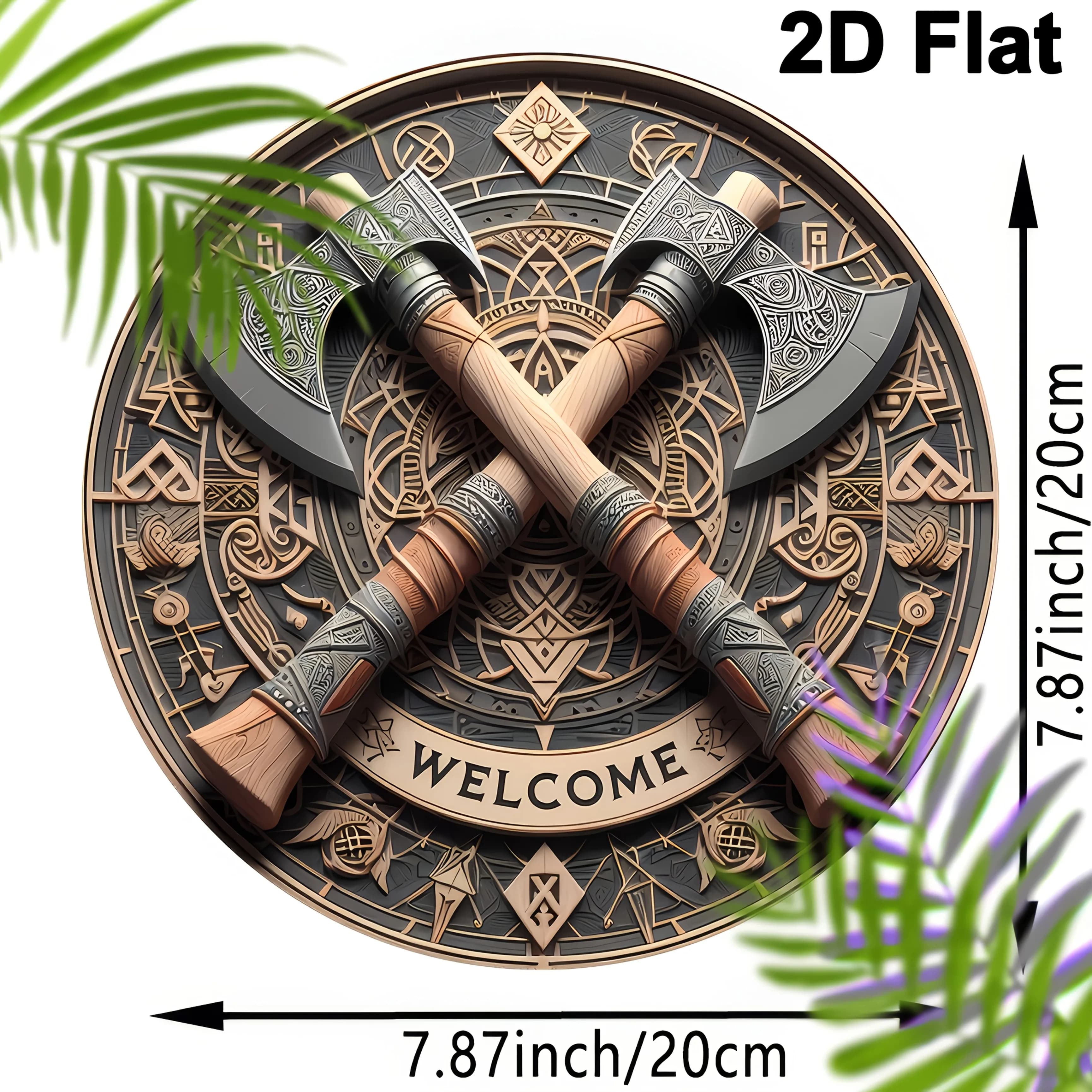Viking Ax Welcome - Décoration murale ronde en bois de 8 pouces x 8 pouces pour la maison, le porche