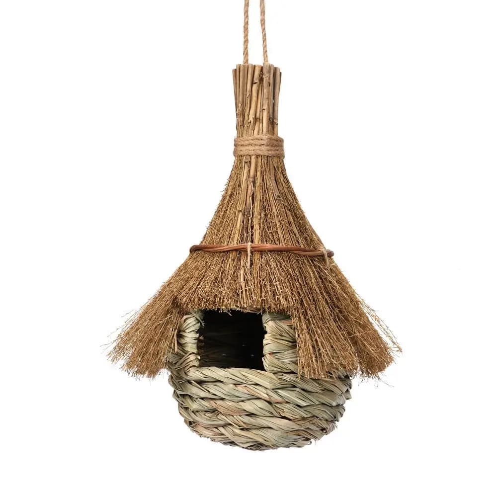Maison à oiseaux suspendue, cabane à oiseaux en herbe tissée à la main, Cages en paille écologiques,