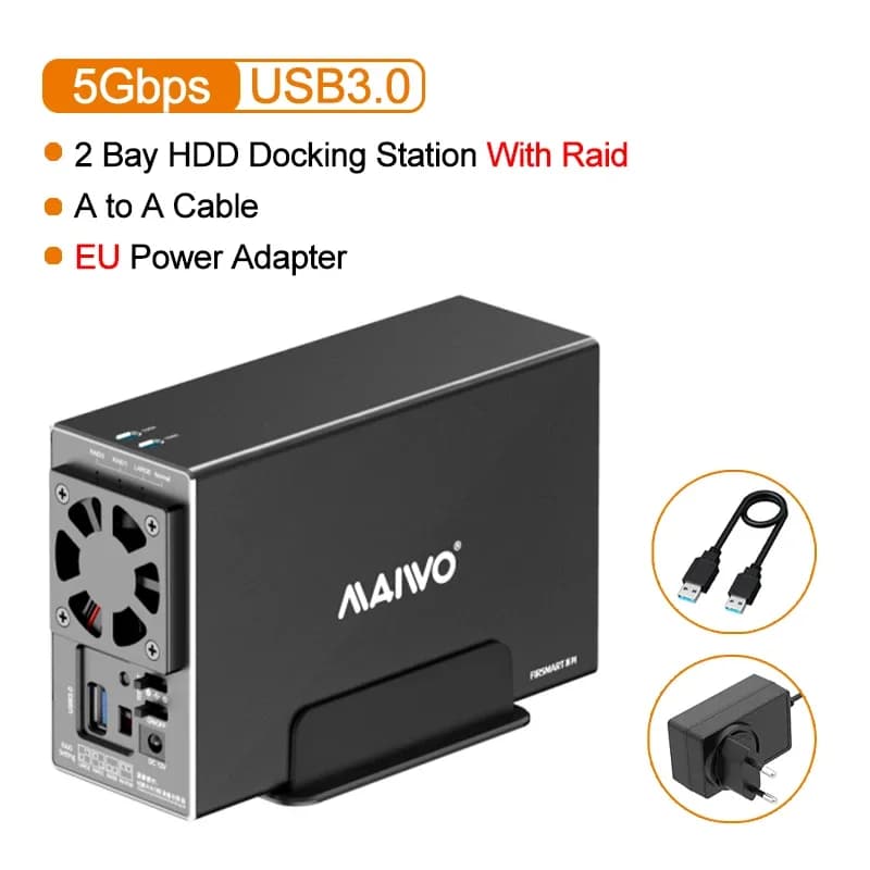 MAIWO 3.5 pouces boîtier de disque dur SATA RAID boîtier de stockage double baie disque dur Station