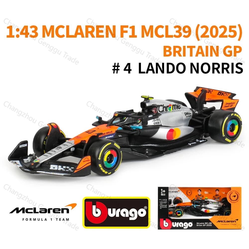 Bburago 1:43 2025 McLaren MCL39 Grande-Bretagne Monaco F1 Voiture de Formule 1 Modèle de Collection
