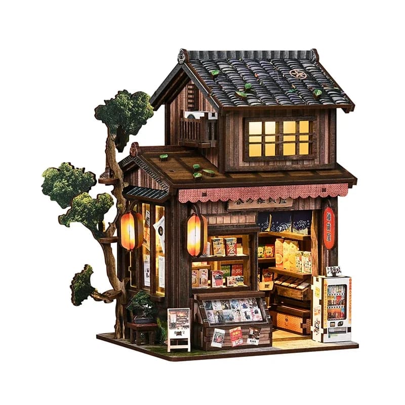 DIY Maisons en Bois à Assembler Modèle Kasuga Grocery Store Casa Figurines Miniatures Serre-livres p