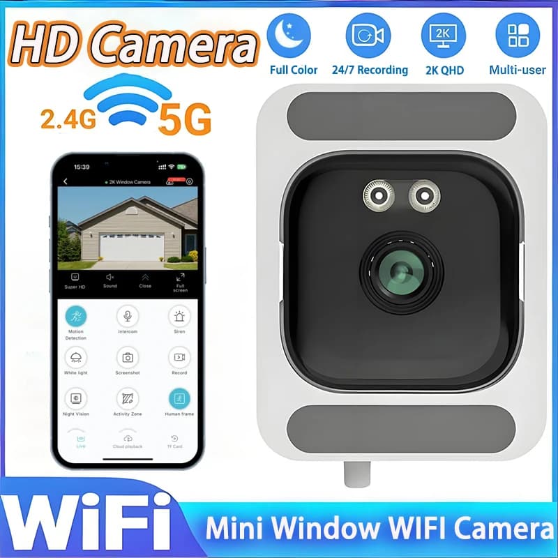 Caméra de fenêtre en remplacement des caméras extérieures, caméra WiFi 2,4/5 GHz, résolution 3MP, vi