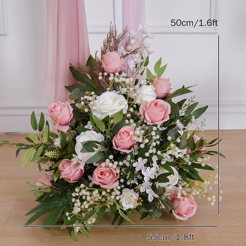 Arche d'arrière-plan de mariage avec Arrangement Floral, feuille de plante verte, Rose, souffle de b