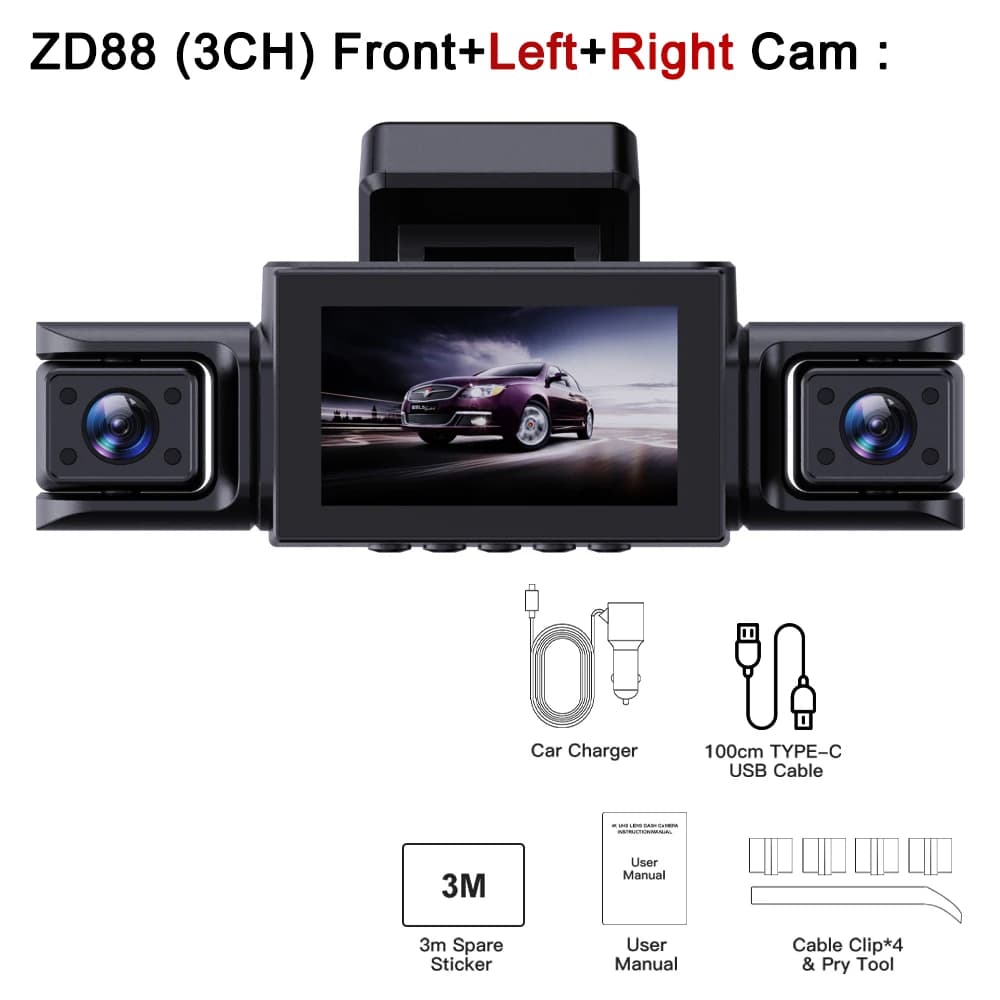 Caméra embarquée BEPOCAM 4 canaux 4K Caméra avant 360° ° Caméra de recul gauche et droite pour voi