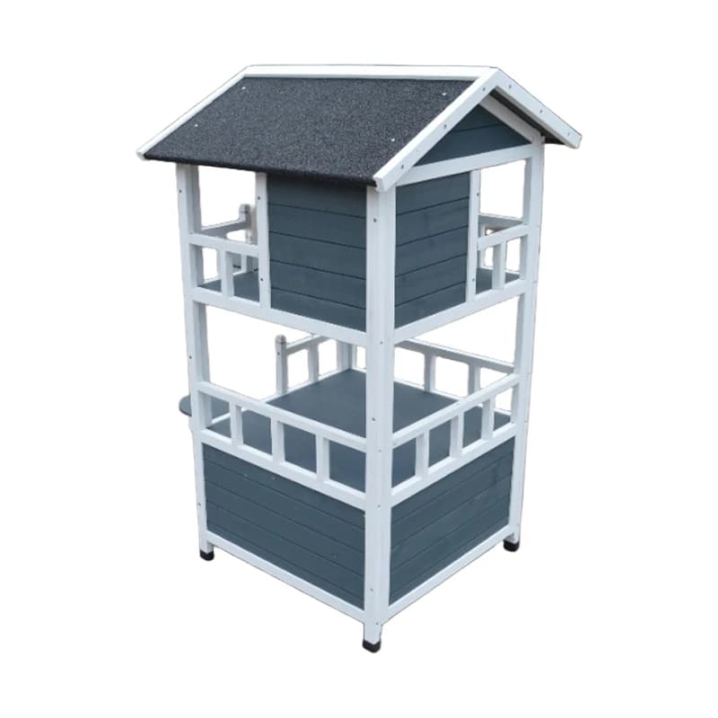 Abri extérieur en bois pour chat, grande maison extérieure résistante aux intempéries avec porte d'é