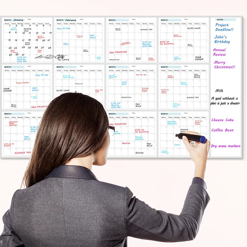 Tableau blanc effaçable Extra Large 35x58 pouces, planificateur annuel non daté pour la maison, l'éc