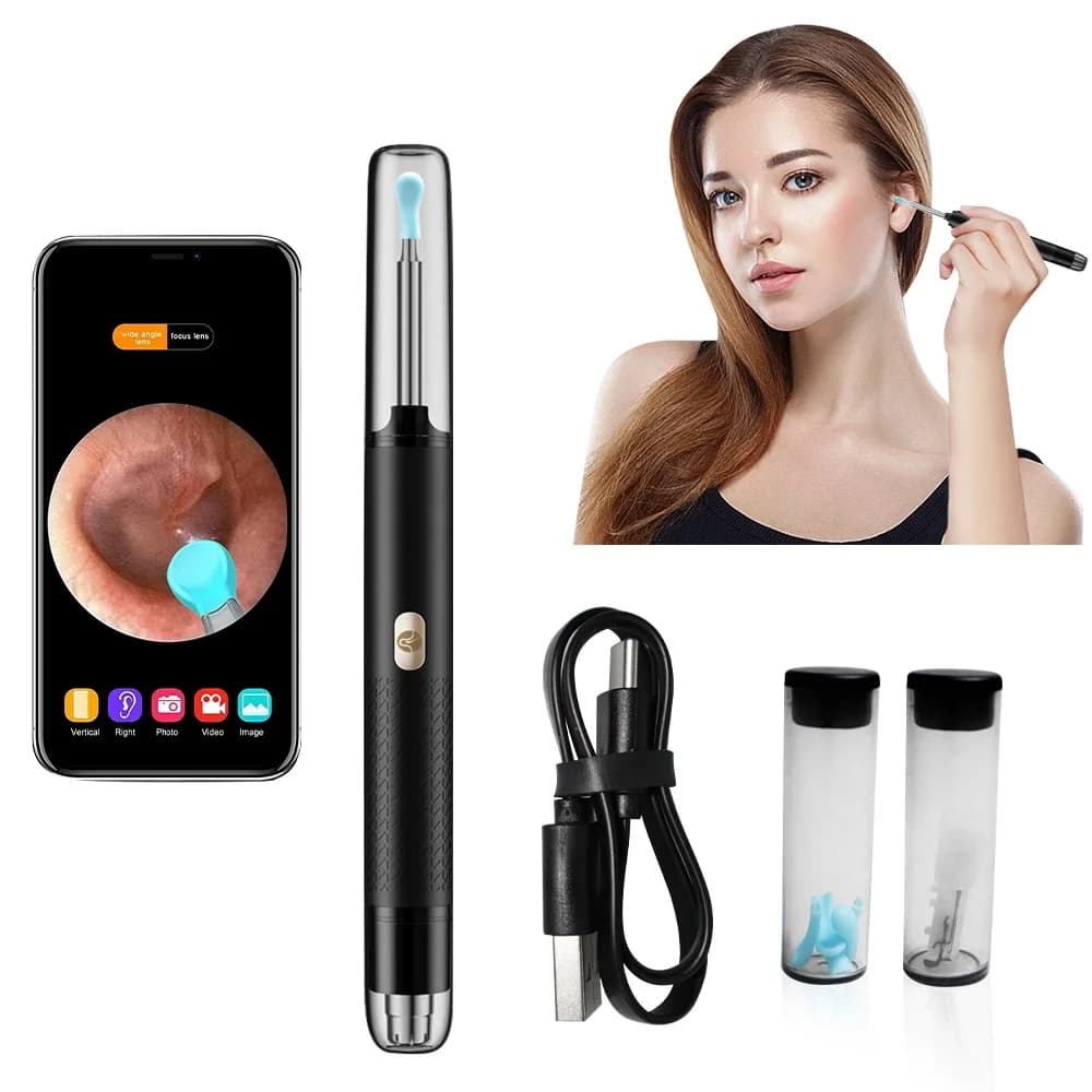 Caméra pour l'élimination du cérumen – Nettoyeur d'oreilles visuel avec cure-oreille en silicone, ac