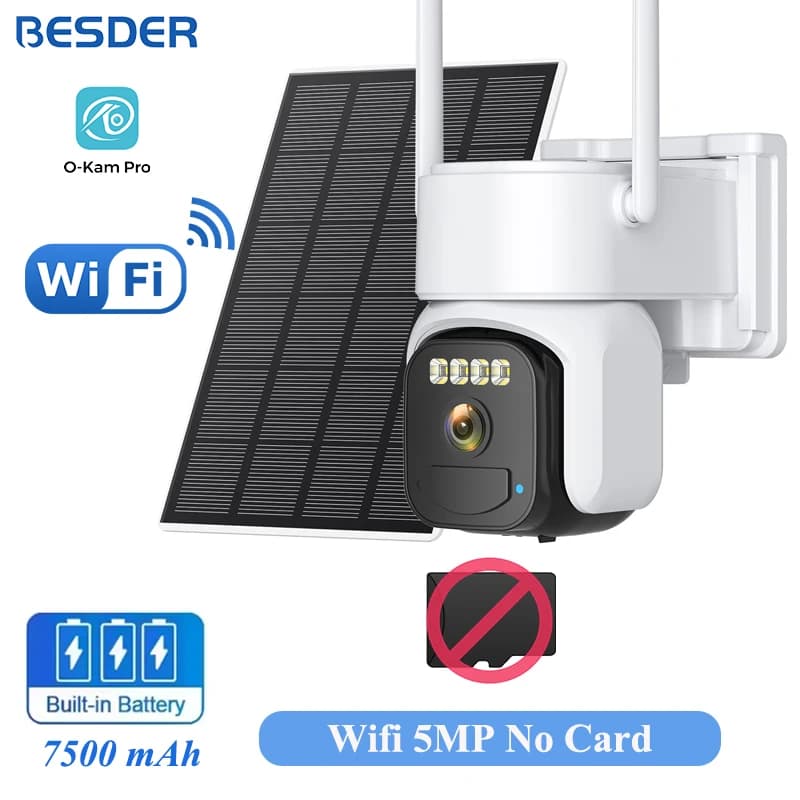 BESDER 4G carte SIM caméra solaire 5MP PIR détection humaine intégré 7500mAh batterie Rechargeable C
