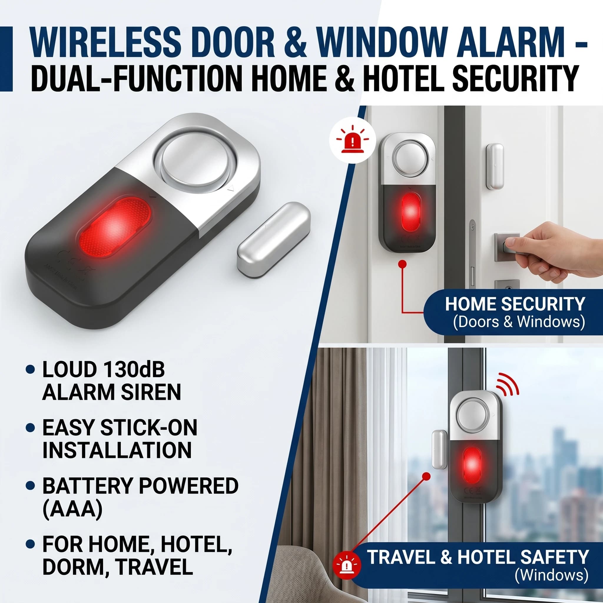 Alarme antivol de sécurité domestique, alarme d'ouverture de porte sans fil, Anti-intrusion, capteur