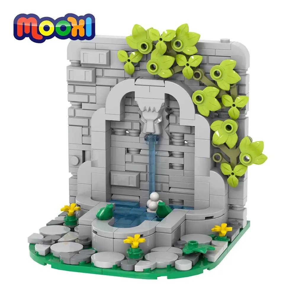 MOOXI ville fontaine 255 pièces MOC briques moyen âge château militaire fontaine modèle bricolage bl