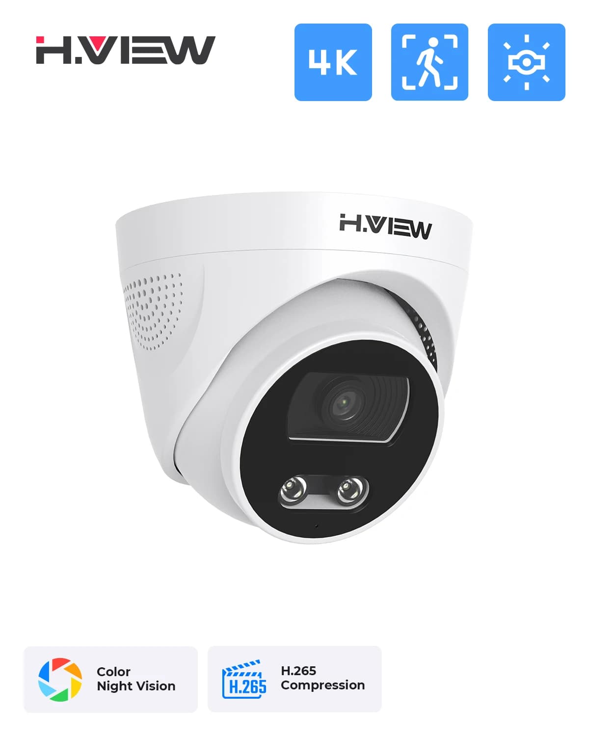 H.View – caméra Ip Poe 8Mp, détection faciale Ai, caméra de sécurité Cctv 4K, dôme extérieur, enregi