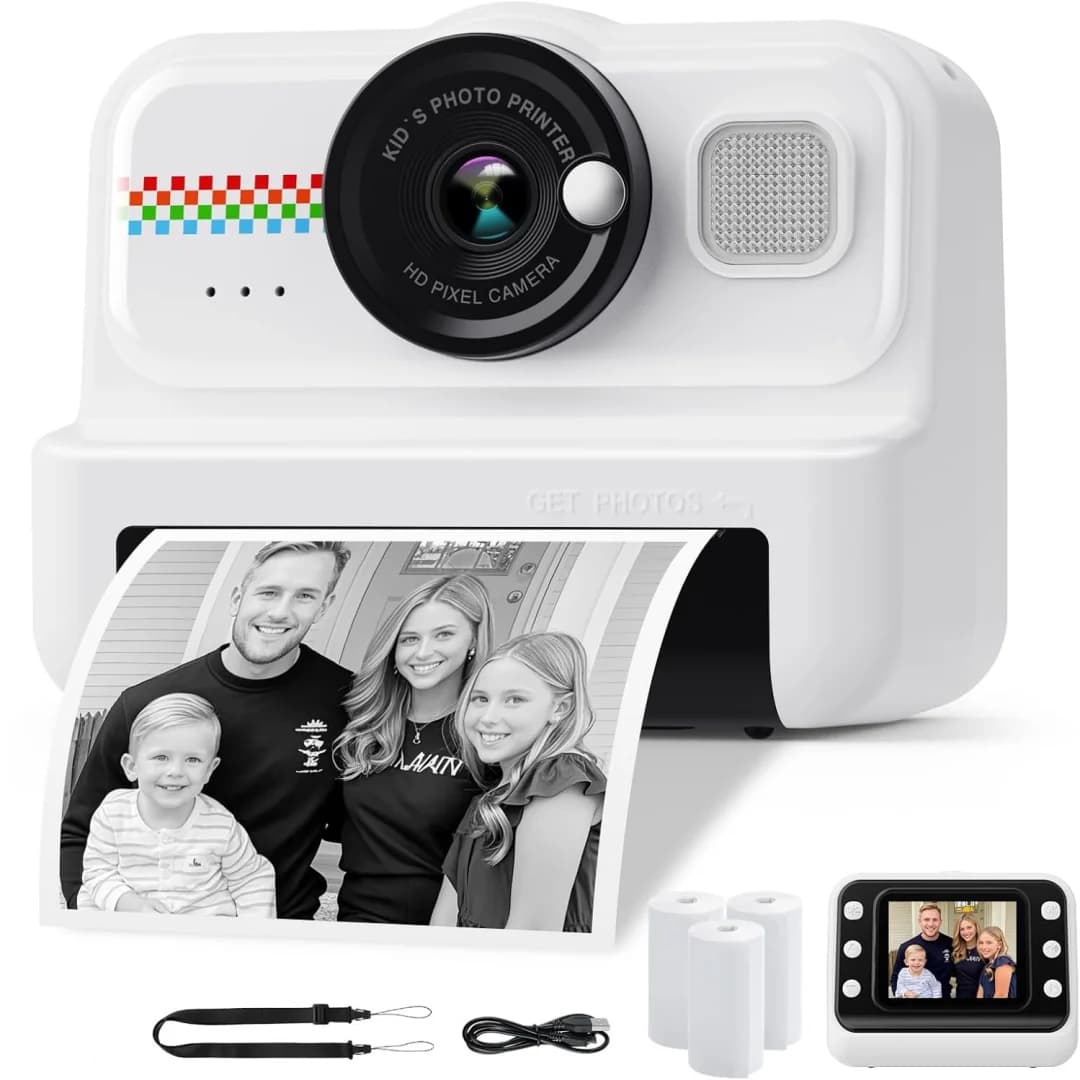 Appareil photo instantané pour enfants, appareil photo instantané HD 1080P pour enfants avec 3 roule