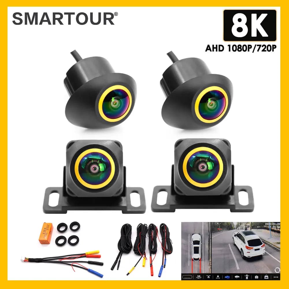 AHD 1080P 8K 360 degrés objectif doré caméra de voiture vue Surround HD droite + gauche + avant + sy