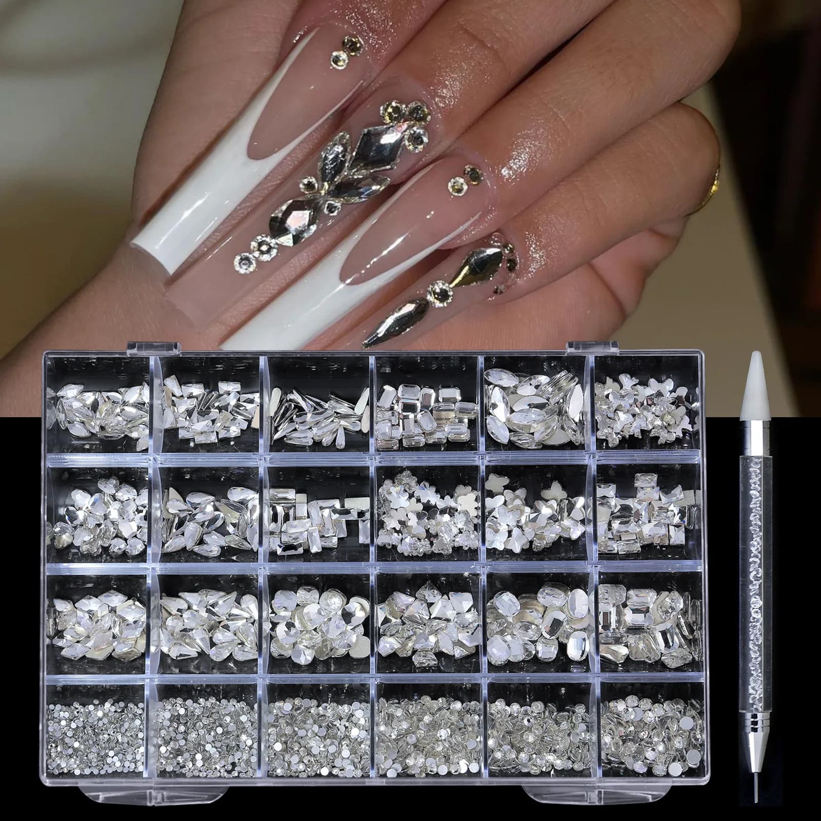 24 grille diamant ensemble de bijoux pour Nail Art décorations ongles Ab fond plat perceuse Nail Art