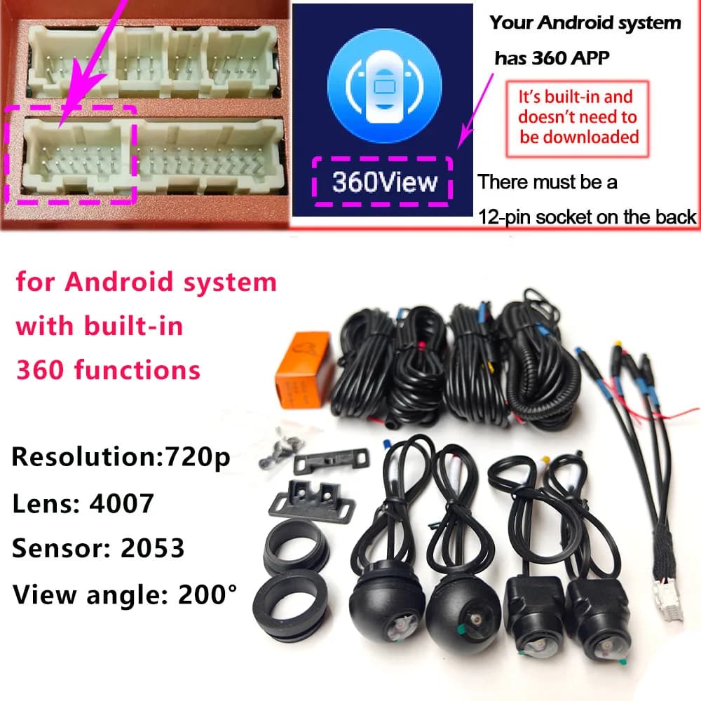 Système de caméra 360° pour voiture SN307, système de vision panoramique 3D WDR, enregistreur DVR 4